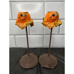 Pumpkin Candlestick Holders for Fall Halloween Thanksgiving Decoration